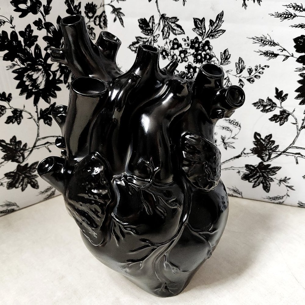 Large 7" Realistic Anatomical Human Heart | Black Plaster Heart | Macabre Horror